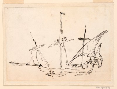 Tegning, Et sejlskib, 1770-1800 af Filippo Marchionni