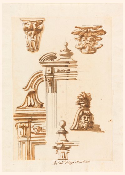 Tegning, arkitektoniske studier, 1750-90 af Filippo Marchionni