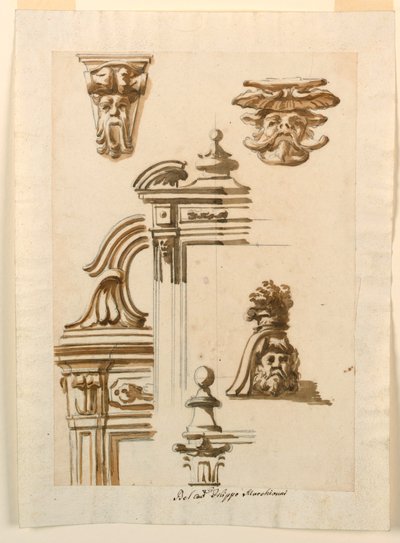 Tegning, arkitektoniske studier, 1750-90 af Filippo Marchionni