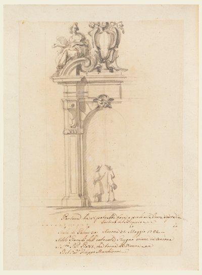 Tegning, Design til en port til modtagelse af pave Pius VI, der vender hjem fra Tyskland, i Ancona, maj 1782 af Filippo Marchionni