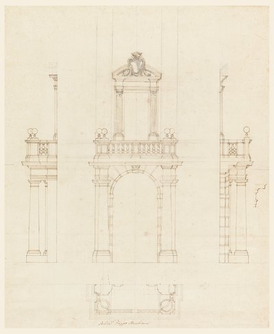 Tegning, Dørkasse og ramme til en dør, 1750-75 af Filippo Marchionni