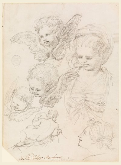 Tegning, Studier til en religiøs fremstilling, 1725-40 af Filippo Marchionni