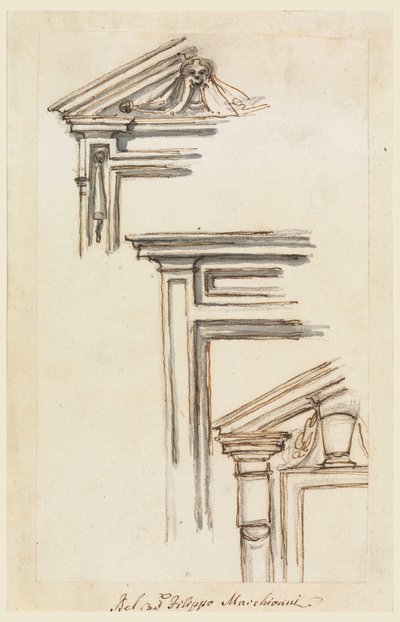 Tegning, Tre vindues- eller dørkasser, ca. 1770 af Filippo Marchionni