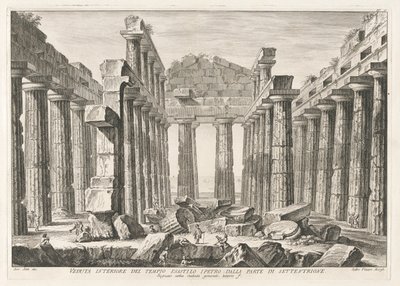 Indvendig udsigt over det hexastile hypaetrale tempel fra nord, fra Antichit? af Pesto (Paestums antikviteter) af Filippo Morghen