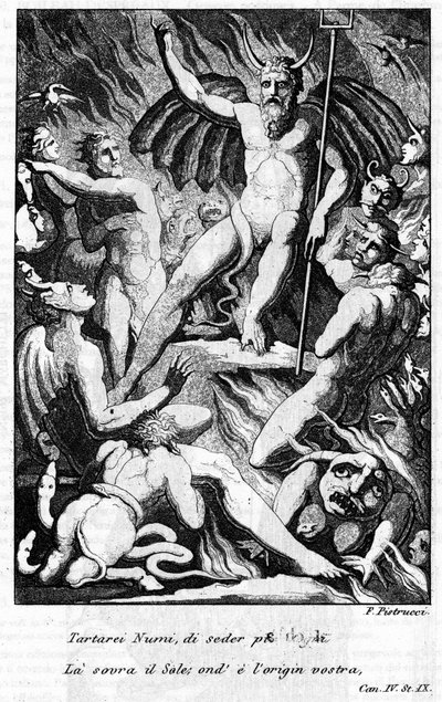 Illustration af en scene af "The Jerusalem Delivree" af Torquato Tasso (kendt som kruset). "" Tartarei Numi, at sidde mere værdig over solen ... "" Canto IV. Illustration af Filippo PISTRUCCI (1782-1859). af Filippo Pistrucci