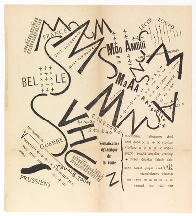 Konsonantord vokaler tal i Frihed. De futuristiske ord, 1915. af Filippo Tommaso Marinetti