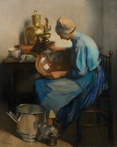 The Cleaning Lady (olie på lærred) af Firmin Baes