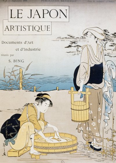 Kvinder vasker i floden, omslag af Firmin Gillot (1819-1872), Le Japon Artistique (japansk kunst), kunst- og industridokumenter indsamlet af Siegfried Bing (1838-1905), månedlig udgivelse juli 1889, Frankrig af Firmin Gillot