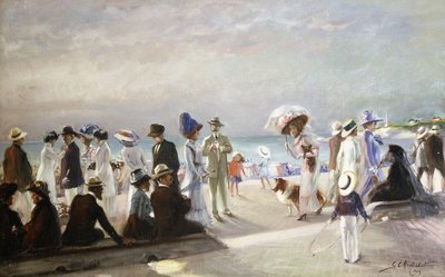 Strandscene; Scene de Plage af Firmin-Marcelin Michelet