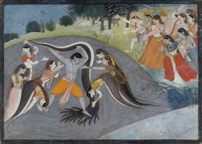 Krishna Subadung Kalia, The Snake Demon: Folio fra en Bhagavata Purana Series, ca. 1785. af First generation after Manaku and Nainsukh.