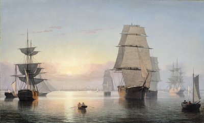 Boston havn, solnedgang, 1850-55 af Fitz Henry Lane
