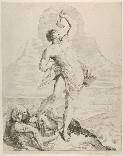 Samson holder kæbebenet af et æsel over hovedet og står ved siden af filierne..., ca. 1640-60. af Flaminio Torre