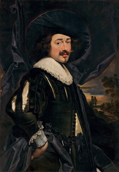 Portræt af en mand i en bredskygget hat af Flemish 17th Century