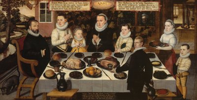 En protestantisk familie under middagen af Flemish School