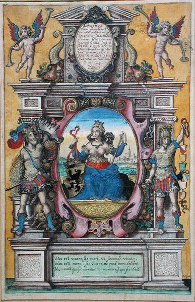 Allegori over byen Antwerpen (farvegravering) af Flemish School