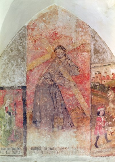 Kristus bærer korset, vægmaleri i krypten, ca. 1480-1540 af Flemish School