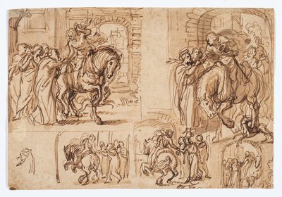 Kompositionsstudier til "Den fortabte søns afrejse (Luk 15,11-32)" af Flemish School