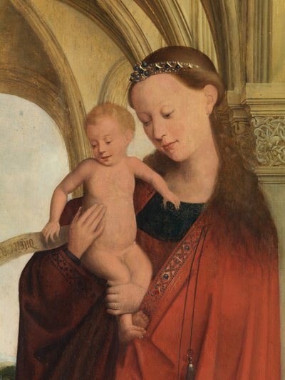 Detalje af Madonna med Petrus Wijts (olie på panel) af Flemish School