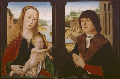 Diptykon - Jomfru og barn og en donor, ca. 1490-1500 af Flemish School