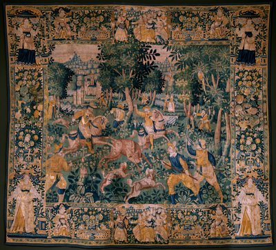 flamsk gobelin. Hjortejagt (Hunting a hjort). Atelier af Oudenaarde. 295x331 cm. Inv (82941)-1 / PRIVAT. 17. århundrede. af Flemish School