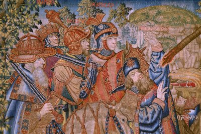 flamsk gobelin. Series Moralities: The Virtue of the Honores (De deugd van de Honores, The Virtue of honors). Ca 1520. Detalje af Flemish School