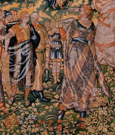 flamsk gobelin. Serien Story of Cyrus. No II Astyages genkender Cyrus (Ciro reconocido por Astiages). Anonym, baseret på Michiel Coxcie. Atelier Antwerpen. Silke og uld. Omkring 1590. af Flemish School