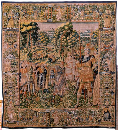 flamsk gobelin. Serien Story of Cyrus. No II Astyages genkender Cyrus (Ciro reconocido por Astiages). Anonym, baseret på Michiel Coxcie. Atelier Antwerpen. Silke og uld. Omkring 1590. af Flemish School