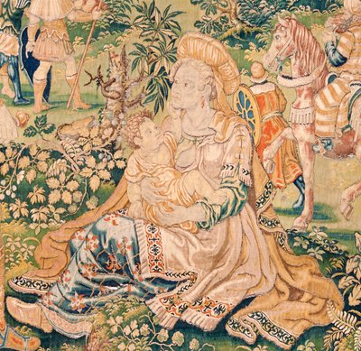 flamsk gobelin. Serien Judiths bog. Judith før Holofernes (Judith ante Holofernes). Femte gobelin i serien. Fremstilling Holland, Bruxelles(?). Anden halvdel af 1500-tallet. Stof Uld. Placering Saint Nicholas of Bari Kirke (mus af Flemish School