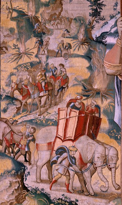 flamsk gobelin. Serien Hannibals historie. Krydsningen af Alperne (Paso de los Alpes). Andet gobelin af de bevarede. Modeller Anonym mester i Holland. Bruxelles