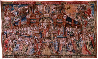 flamsk gobelin. Serien The Honours. Dyd (La Virtu, El Vicio). Ottende gobelin i serien. Modeltegnere fra Bernard van Orleys og Jan Gossaerts kreds (Mabuse). Fremstilling Pieter van Aelst, Bruxelles. Ca 1550. Stof Guld, sølv, silke a af Flemish School