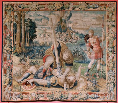 flamsk gobelin. Serien The Labours of Hercules. Hercules kæmper mod Minotaurus. Hercules kæmper mod Minotaurus). Andet gobelin i den eksisterende serie. Model Ukendt. Fremstilling Willem Dermoyen, Bruxelles. Omkring 1528. af Flemish School