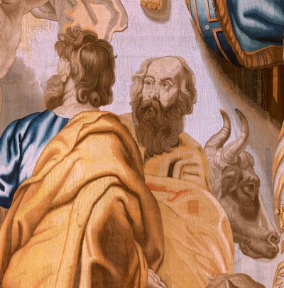 flamsk gobelin. Serien Eukaristiens triumf. De fire evangelister (Los cuatro evangelistas). Elvte gobelin i serien. Model Peter Paul Rubens. 1626-1628. Fremstilling Jan II Raes, Hans Vervoert, Jacques Fobert, Bruxelles af Flemish School