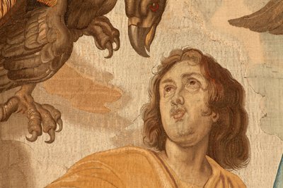 flamsk gobelin. Serien Eukaristiens triumf. De fire evangelister (Los cuatro evangelistas). Elvte gobelin i serien. Model Peter Paul Rubens. 1626-1628. Fremstilling Jan II Raes, Hans Vervoert, Jacques Fobert, Bruxelles af Flemish School