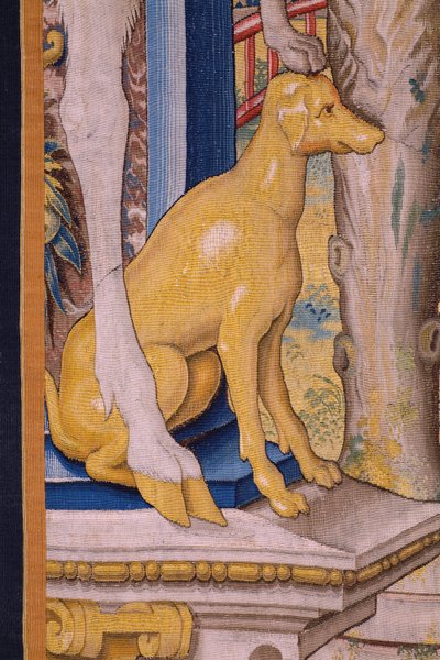 flamsk gobelin. Serien Vertumnus og Pomona: Vertumnus forvandlet til en landmand (Vertumnus som landmand, Vertumno transformado og landbruger). Studio Willem de Pannemaker. ca 1545-1550. Detalje. af Flemish School