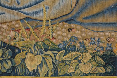 flamsk gobelin. Jomfruen med barnet og engle (Jomfruen med barnet og en engel, Maria mødte Kind in engelen). Ca af Flemish School