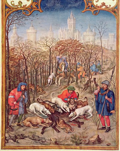 Fol.12v December måned: Jagt på vildsvin, fra Breviarium Grimani, c.1515 af Flemish School