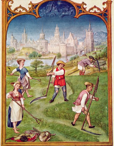 Fol 6v Juni måned: Høslæt, fra Breviarium Grimani, ca. 1515 af Flemish School
