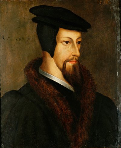 Jean Calvin som ung mand ... (olie på træ) af Flemish School
