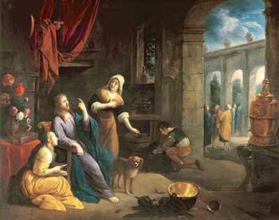 Jesus i Marthas og Marias hjem af Flemish School