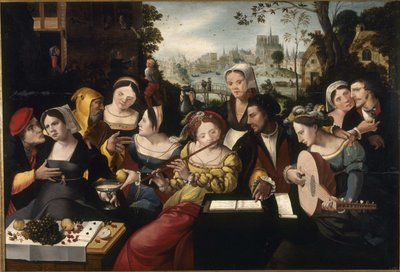 Den fortabte søn blandt kurtisaner, ca. 1530 (olie på træ) af Flemish School