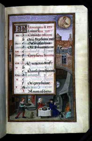 Ms 1058-1975 f1r Parfest, oplyst kalenderside for januar, fra a Book of Hours, ca. 1500 (vellum) af Flemish School