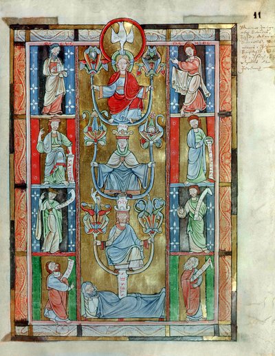 Ms 340 fol.11r The Tree of Jesse, fra De Laudibus Sancte Crucis af Rabanaus Maurus (c.780-856) fra Anchin Abbey af Flemish School