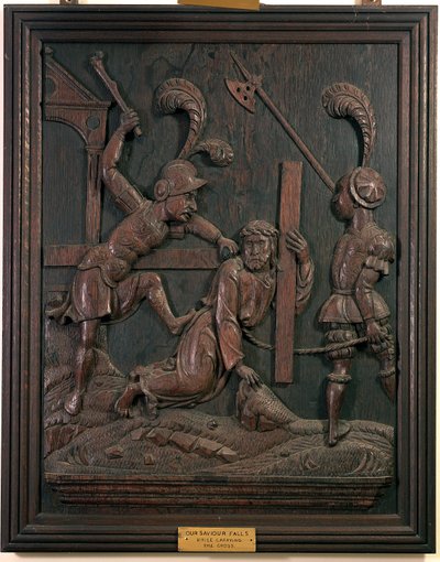 Vor Frelser falder, mens han bærer korset, fra kapellet, ca. 1520 (træ) af Flemish School