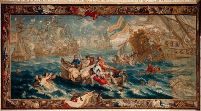 Slottet (Schlossanlage Schleissheim). flamsk gobelin. Bruxelles studie Judocus De Vos. Design Lambert De Hondt. Søslag ved La Hogue (søslag ved La Hogue). 400x792 cm. Uld og silke. Ca 1715 - 1724. af Flemish School