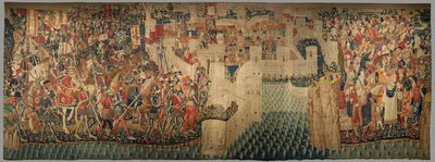 Sognemuseum for gobeliner (Parish Museum of Pastrana Tapestries). flamsk gobelin. Erobring af Tanger (overtagelse af Tanger, De inname van Tanger). Serie Erobringer af kong Alfonso I af Portugal. Tournai. Uld og silke af Flemish School