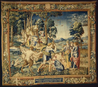 Pomona overrasket af Vertumnus og andre bejlere, fra The Story of Vertumnus og Pomona, 1535-40 af Flemish School