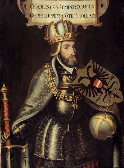 Portrait in foot of Charles Vdani af Flemish School