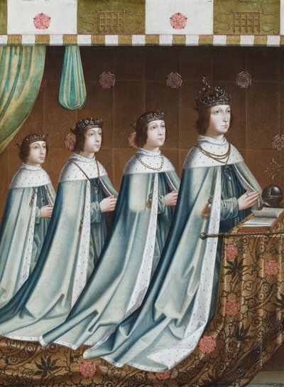 Portræt af Henrik VII med sine tre sønner, Arthur, Henrik og Edmund, ca. 1510 (olie på lærred) af Flemish School