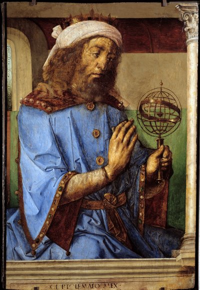 Portræt af Ptolemæus (Claudius Ptolemæus, ca. 90-168), græsk astronom. Maleri af Pedro Berruguete (ca. 1450-før 1504) og Just Of Gent (1435-1480) Ec. Flam af Flemish School