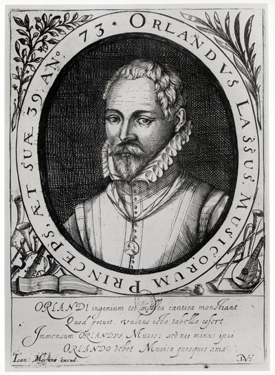 Portræt af Roland de Lassus (1532-94) (gravering) (bw foto) af Flemish School